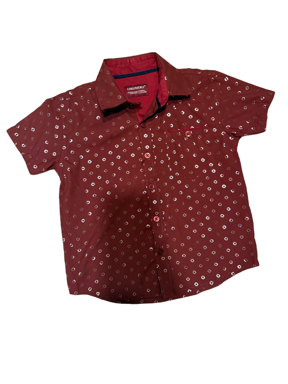 Consequence Boys Button Front Shirt Size 4 Small Little Boy Burgundy Print